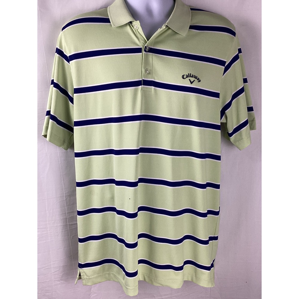 Callaway Polo Shirt Mens Medium Green Striped Short Sleeve Golf Performance